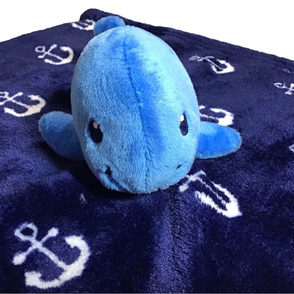 HB Baby Blanket Lovey Whale Nautical Stuffed Animal Plush Anchors Navy Blue - Picture 16 of 16